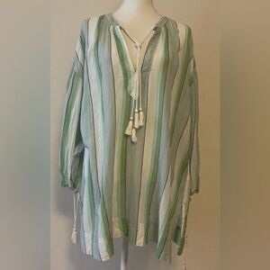 Free People Green and White Striped Tunic